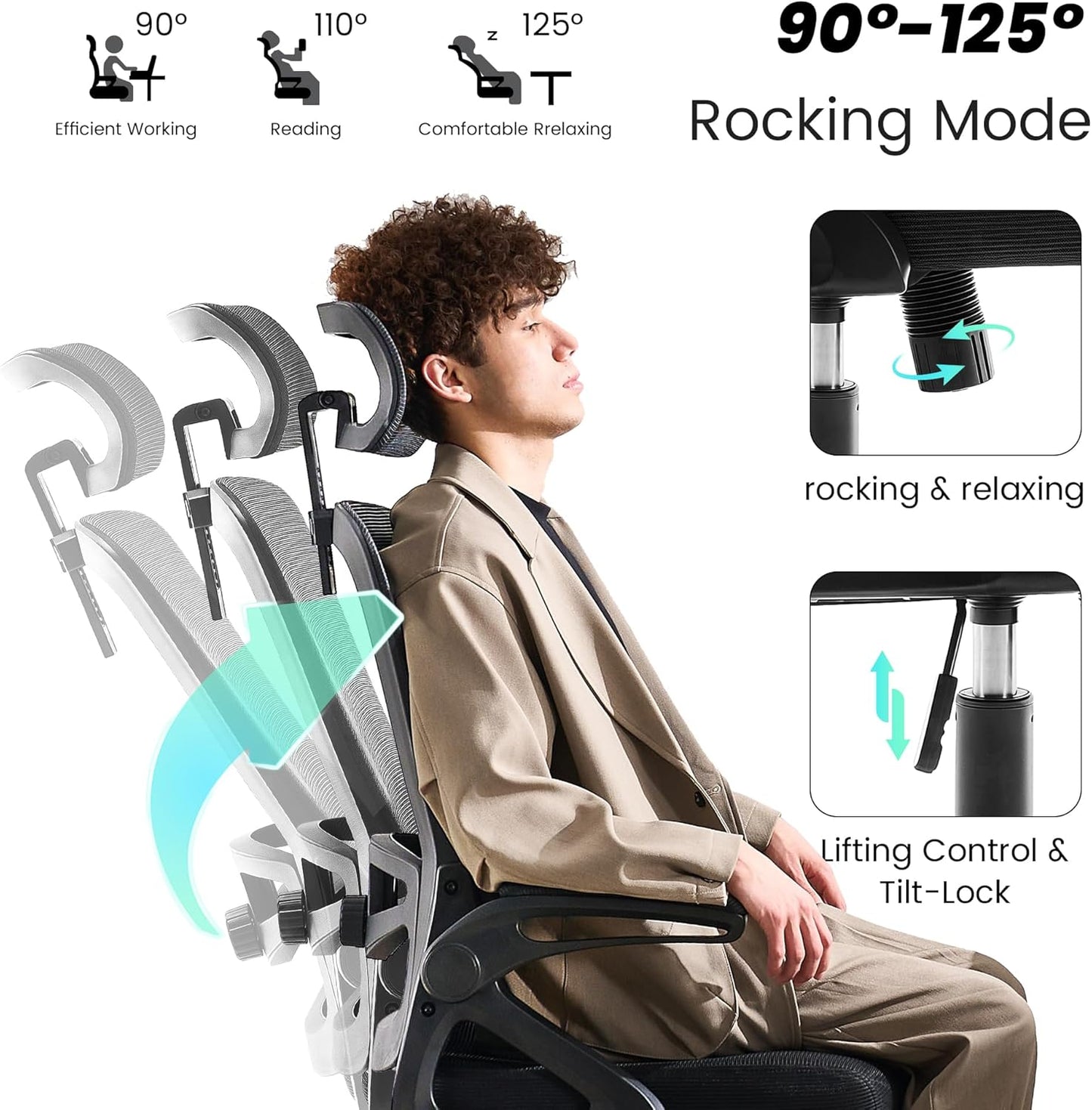 Ergonomic Office Chair, 400 LBS Computer Chairs with Adjustable Lumbar Support, Breathable Mesh Desk Chair Ergonomic with Thickened Cushion, Comfy Home Office Desk Chair (Black)