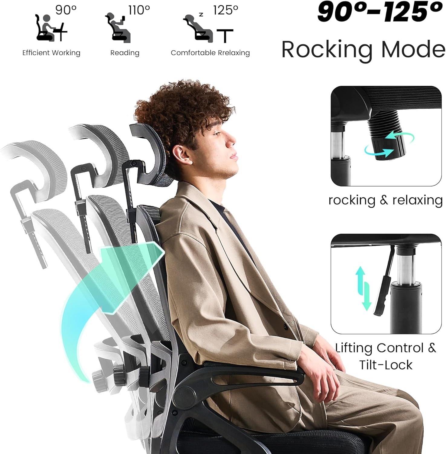 Ergonomic Office Chair, 400 LBS Computer Chairs with Adjustable Lumbar Support, Breathable Mesh Desk Chair Ergonomic with Thickened Cushion, Comfy Home Office Desk Chair (Black)