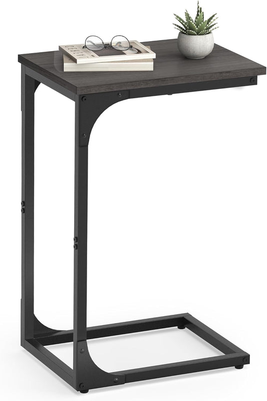 C-Shaped End Table, Small Side Table for Couch, Sofa Table with Metal Frame for Living Room, Bedroom, Bedside, Ebonized Oak and Black