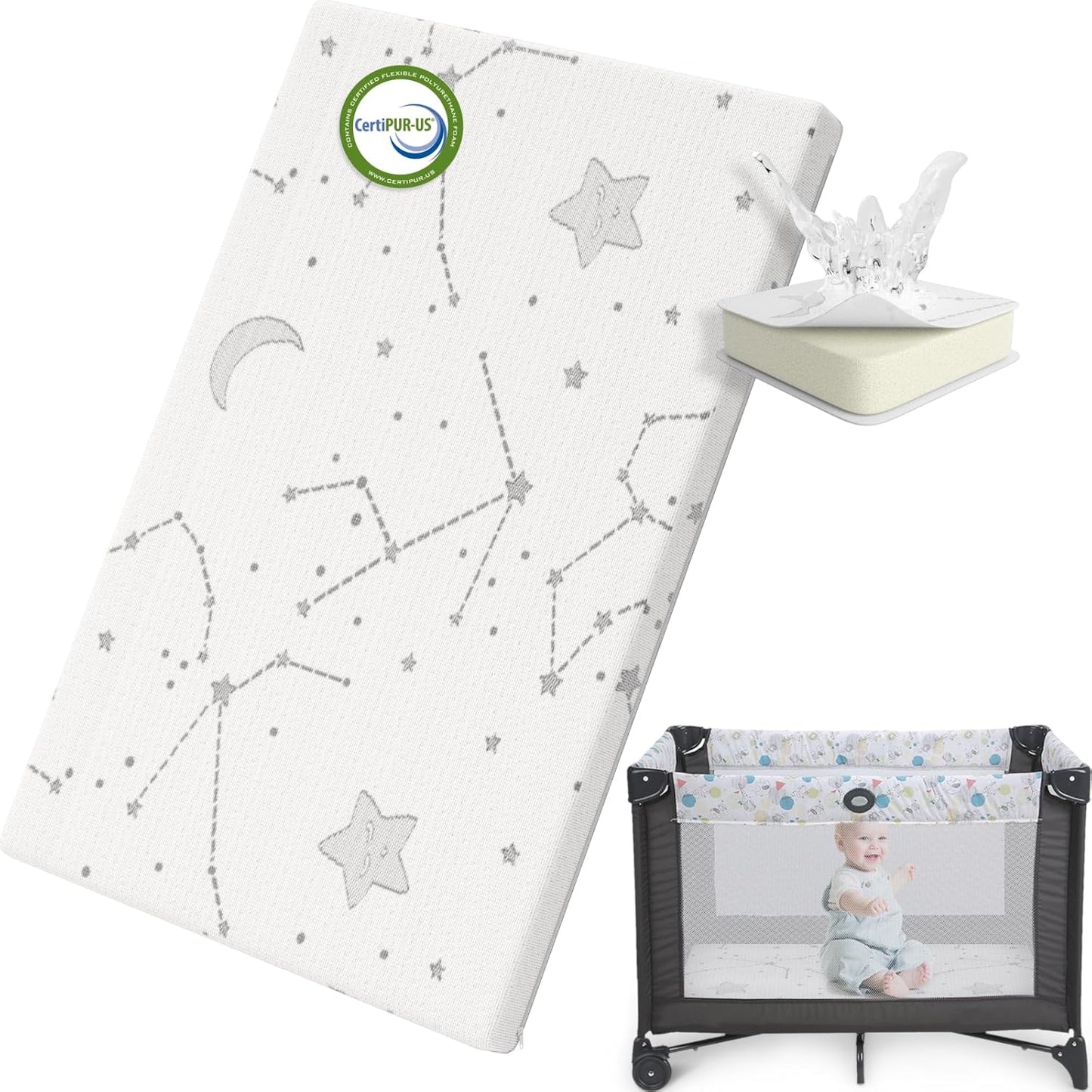 Pack and Play Mattress Topper Baby Pack N Play Mattresses for Playpen and Playard with Washable Cover 38"X26"X1", 1 Pack Firm Foam