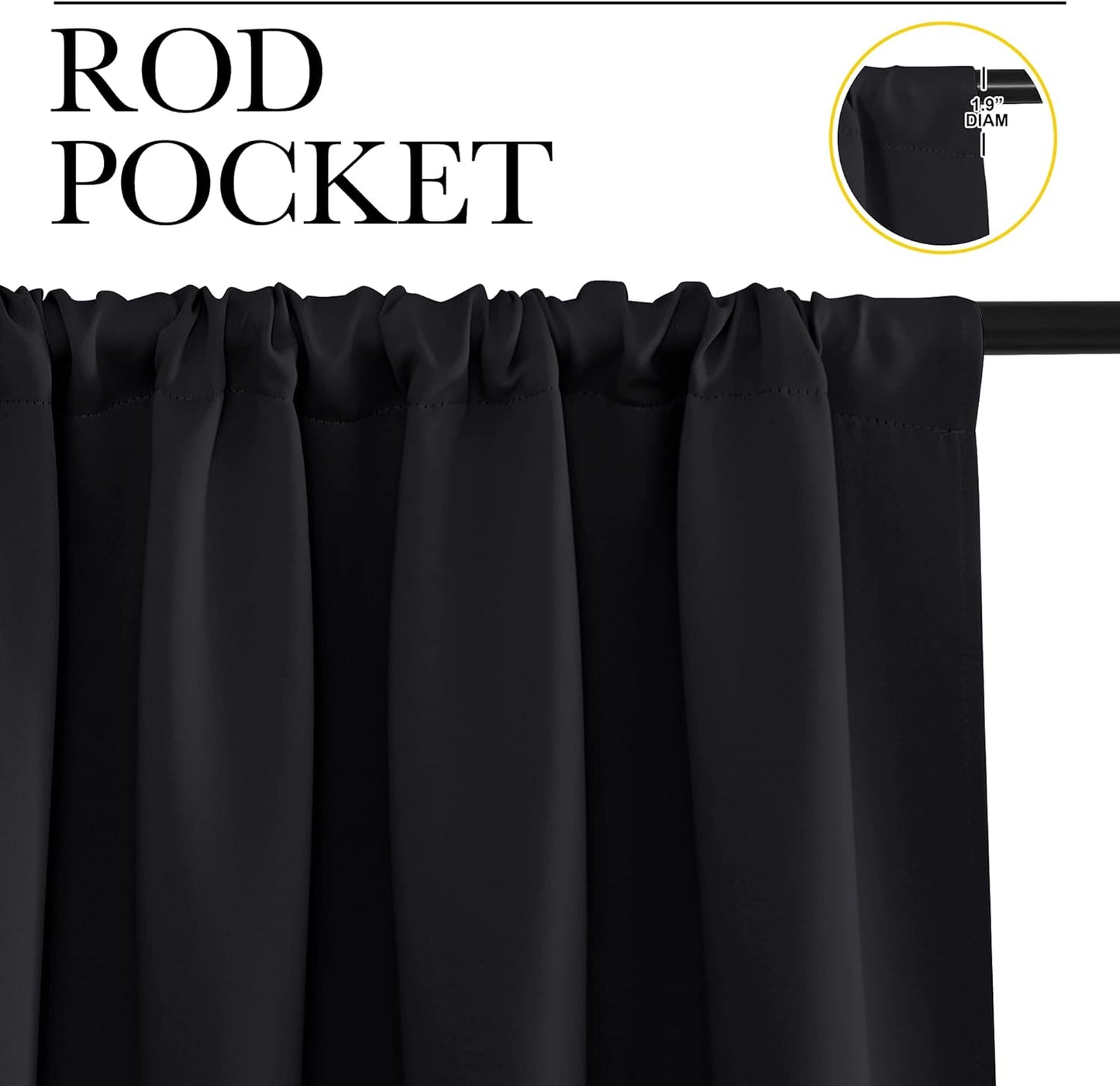 Halloween Black Blackout Curtain Blinds - Solid Thermal Insulated Window Treatment Blackout Drapes/Draperies for Bedroom (2 Panels, 42 Inches Wide by 63 Inches Long, Black)