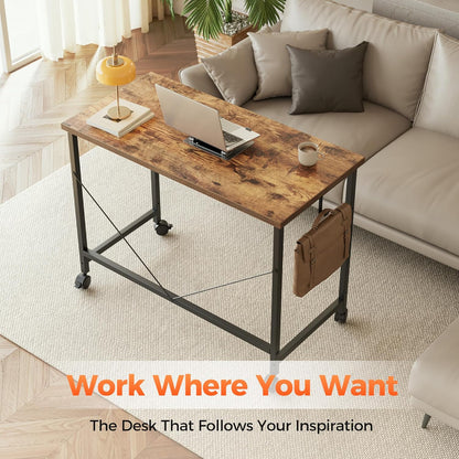 Rolling Computer Desk with Wheels, Gaming Desk for Small Spaces, Modern Simple Style Table for Home Office, Study Writing Table