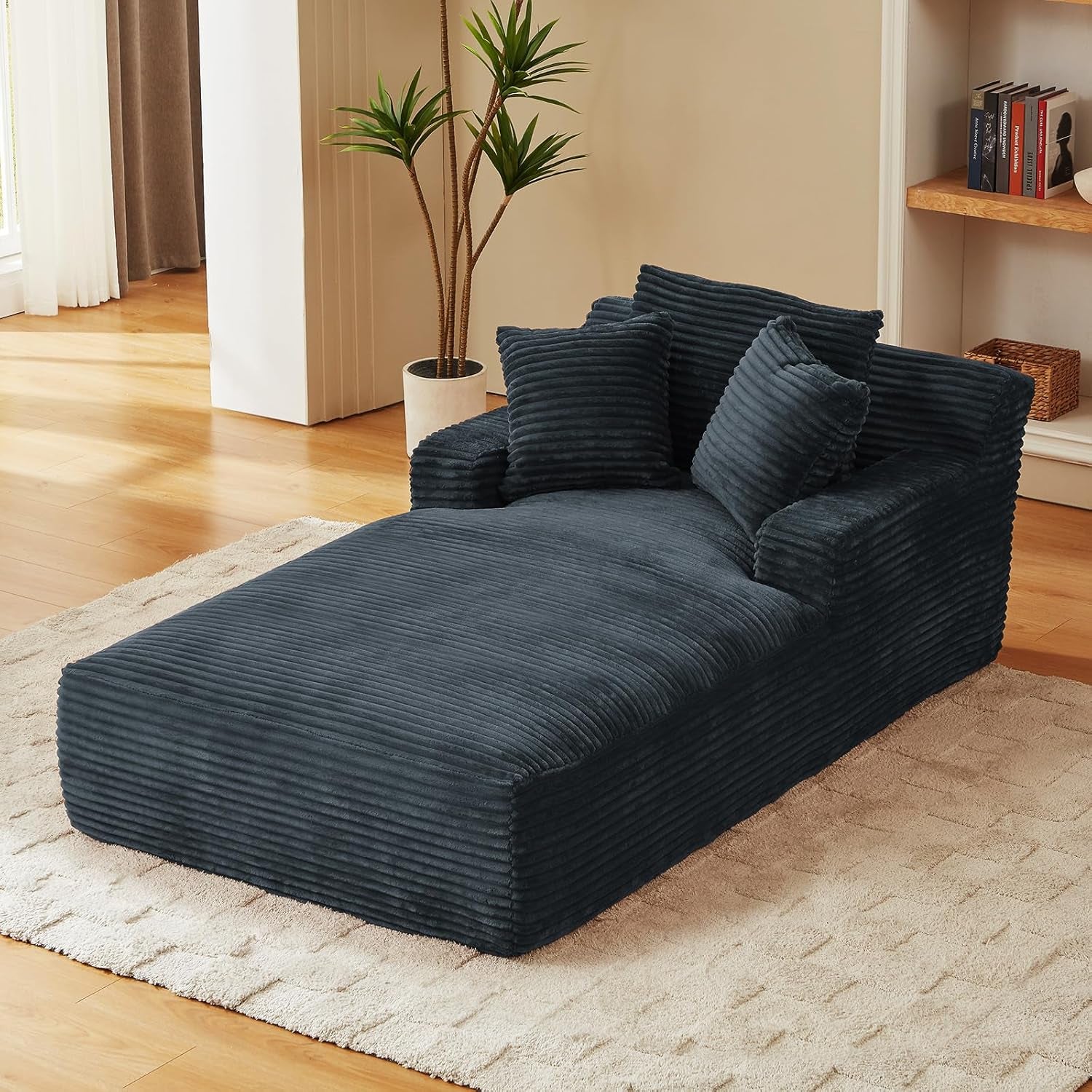 78.7" Chaise Lounge Chair Indoor, Oversized Boneless Couch Comfy Upholstered Sleeper Sofa Bed with 3 Pillows, Corduroy Cloud Reading Chair for Living Room No Assembly Required, Dark Grey