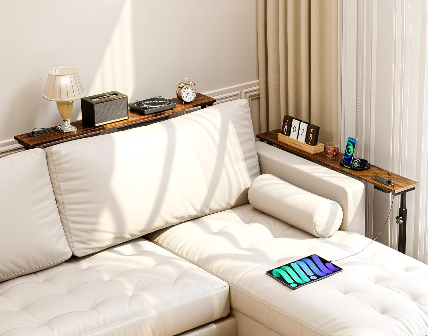 2 Pack 79" Narrow Console Table with Adjustable Height(23"-31") behind Couch Sofa Table with 2 Power Outlets 79"*5.9" Long Entryway Table for Hallway Bedroom Living Room Foyer Rustic Brown