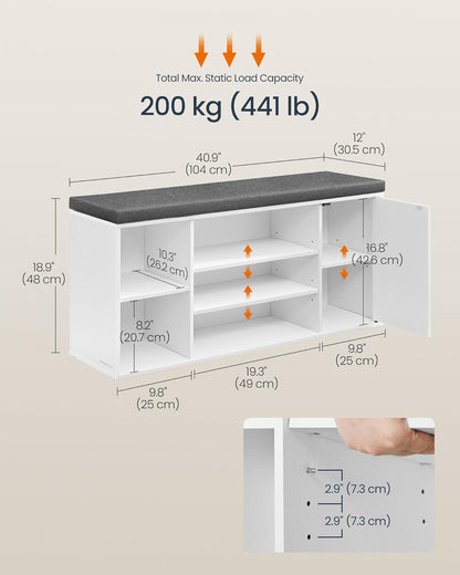 Storage Bench, Superfast Toolless Assembly, 41" Wide Entryway Shoe Cubby Bench with Cushion & Adjustable Shelves, Window Shoe Rack Cabinet, Snow White and Slate Gray ULHS391WE02S