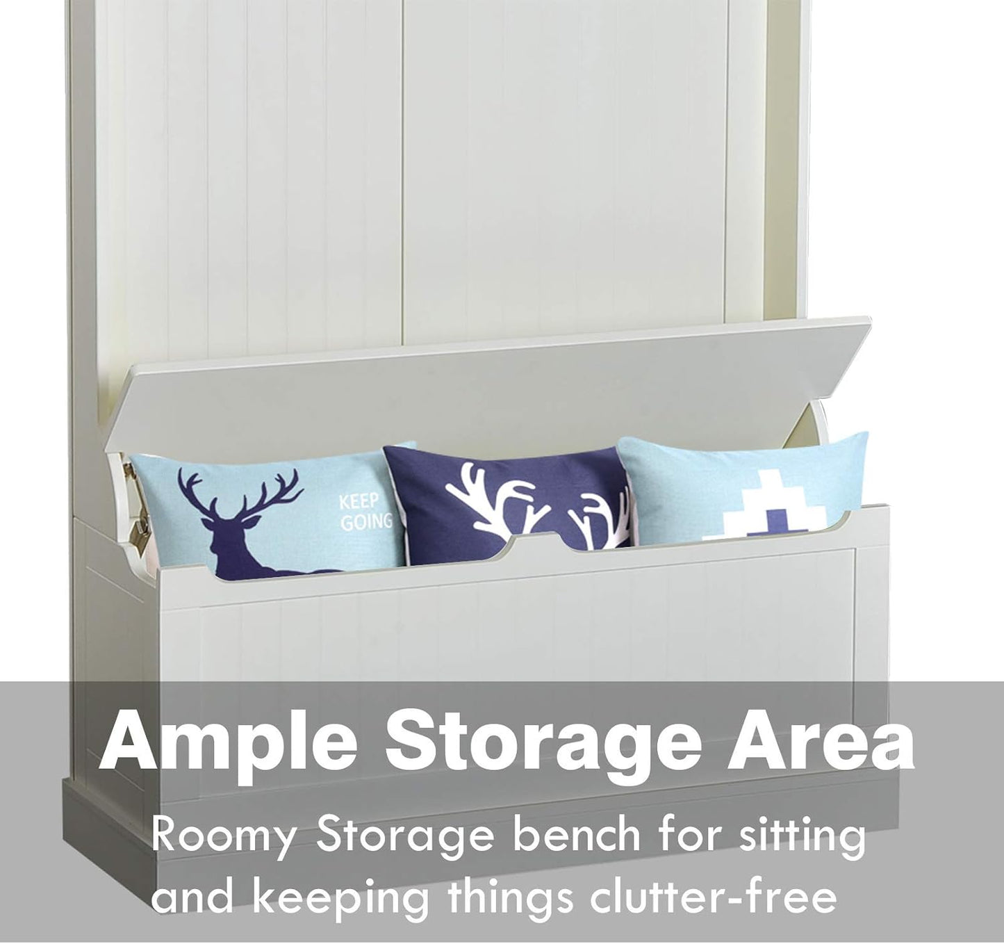 Hall Tree with Bench and Shoe Storage, 3-In-1 Entryway Bench with Coat Rack, 5 Hooks and Flip Top Storage Compartment, Cream White