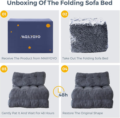 Folding Sofa Bed, Convertible Sleeper Chair with Pillow Foldable Mattress with Back Support, Portable Fold Out Chair Bed Comfy Floor Sofa Lounge for Living Room Bedroom, Dark Grey, Single