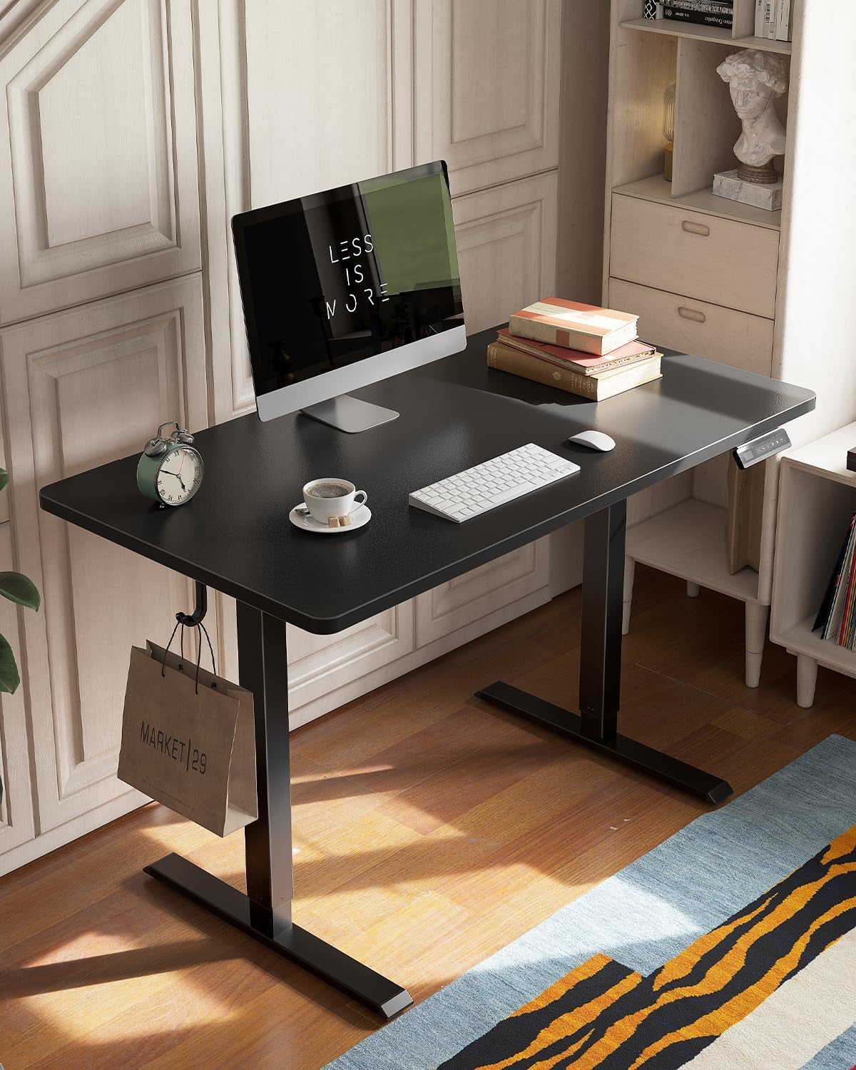 55 X 24 Large One-Piece Standing Desk, Adjustable Height Electric Computer Home Office Sit Stand up Workstation, with 4 Memory Presets, Headphone Hook, White