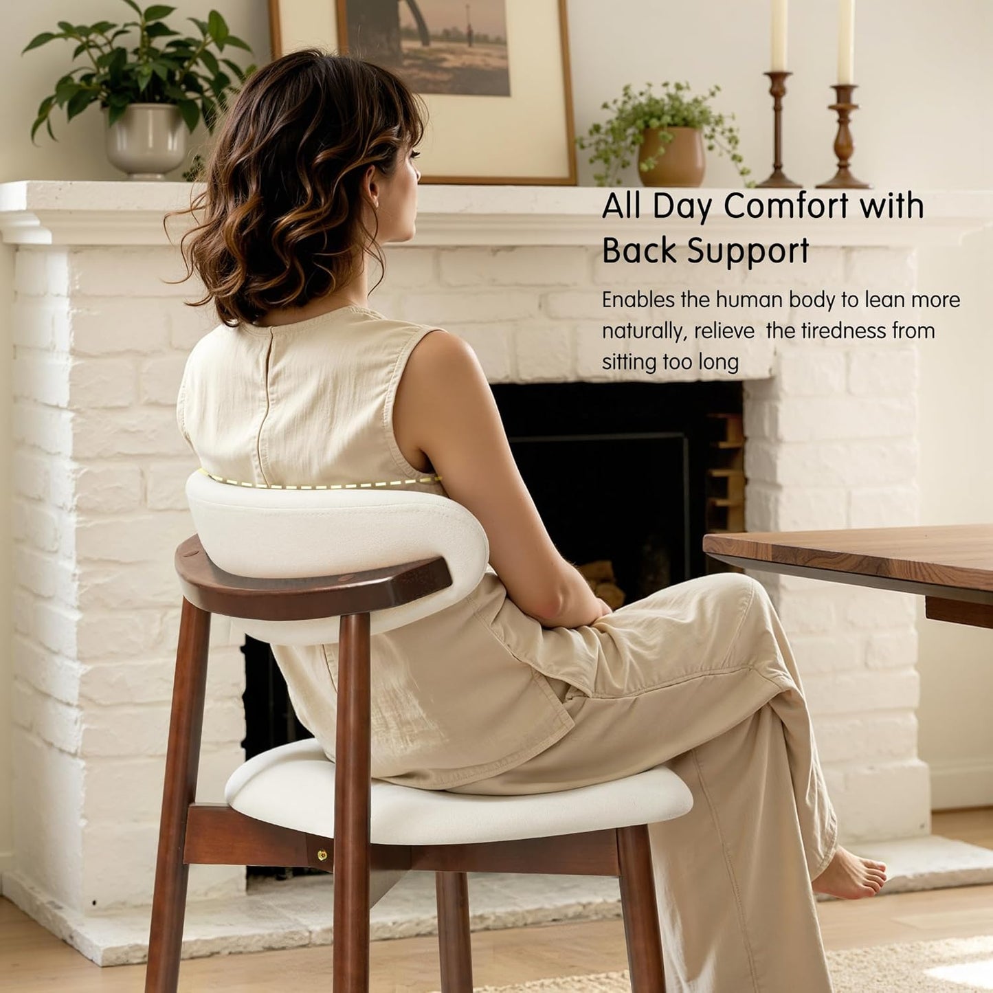 Dining Chairs Set of 4, Upholstered Wooden Dining Room Chairs, Mid Century Modern Fabric Kitchen Chair with Ergonomic Curved Backrest, Beige (Only Chairs)