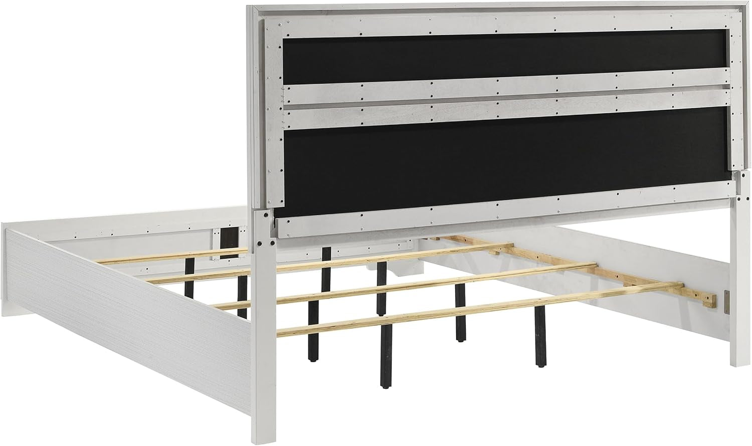 Home Furnishings Miranda Contemporary 5-Piece Bedroom Set Fabric Upholstered Eastern King Size Panel Bed Frame 54-Inch Headboard White 205110KE-S5