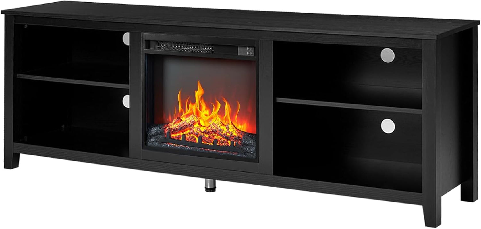 Fireplace TV Stand, Wood Texture Entertainment Center with 23'' Electric Fireplace, Farmhouse Entertainment Stand Media TV Console for Tvs up to 80'', 70 Inches, Black