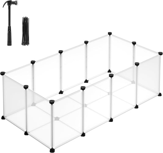 20 Panels Pet Playpen with Floor, Small Animal Playpen, Pet Fence Indoor, DIY Plastic Enclosure for Guinea Pigs, Bunny, Hamsters, Hedgehogs, 49.2 X 24.8 X 16.5 Inches, White ULPC001W01