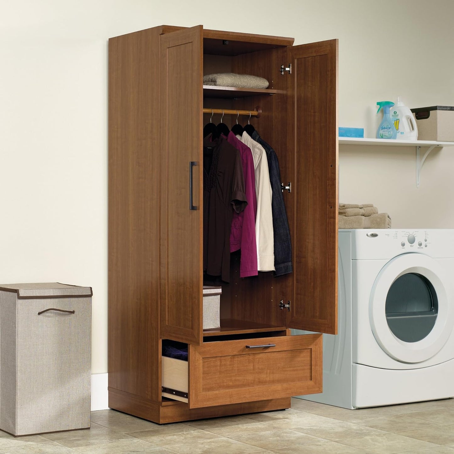 411802 Homeplus Wardrobe/Storage Cabinet, L: 28.98" X W: 20.95" X H: 71.18", Sienna Oak Finish