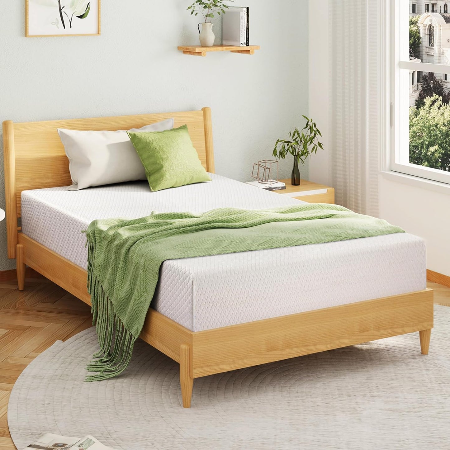 EGOHOME Full Size Memory Foam Mattress, 8 Inch Bed Mattress in a Box with Cooling Green Tea Gel, Pressure Relief with Medium Firm Support, Certipur-Us Certified, 75''L X 54''W, ‎37.3 Pounds White