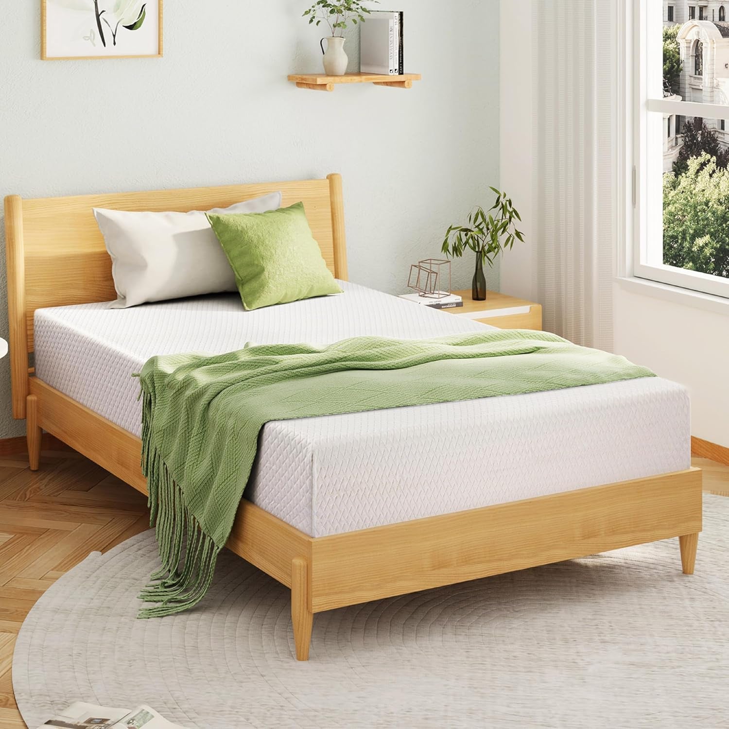 EGOHOME Full Size Memory Foam Mattress, 8 Inch Bed Mattress in a Box with Cooling Green Tea Gel, Pressure Relief with Medium Firm Support, Certipur-Us Certified, 75''L X 54''W, ‎37.3 Pounds White