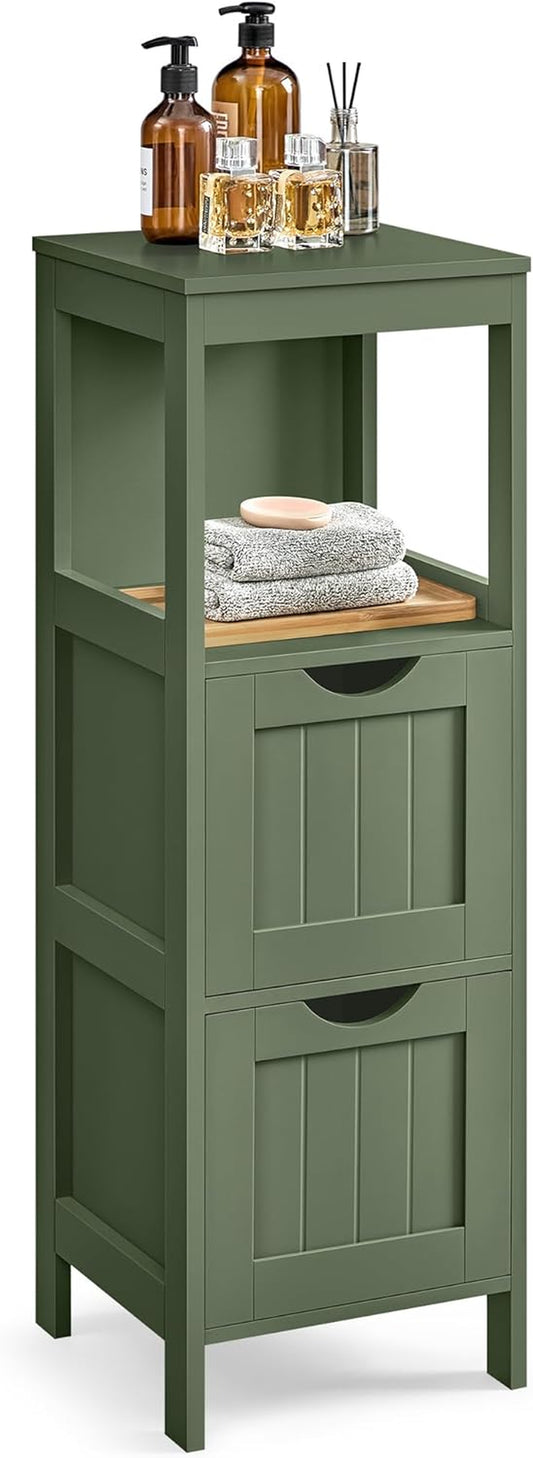 Bathroom Floor Cabinet, Bathroom Storage Organizer Rack Stand, Multifunctional Corner Unit, 2 Drawers, 35 Inches in Height, Forest Green UBBC042C01