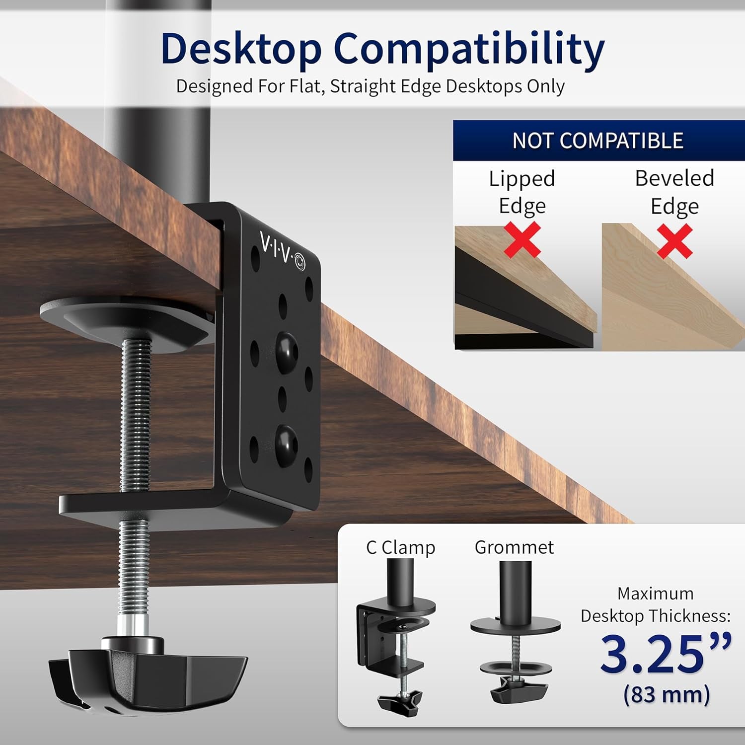 Dual Monitor Desk Mount, Holds 2 Computer Screens up to 30 Inches and 22Lbs Each, Heavy Duty Fully Adjustable Steel Stand with C-Clamp and Grommet, Black, STAND-V002