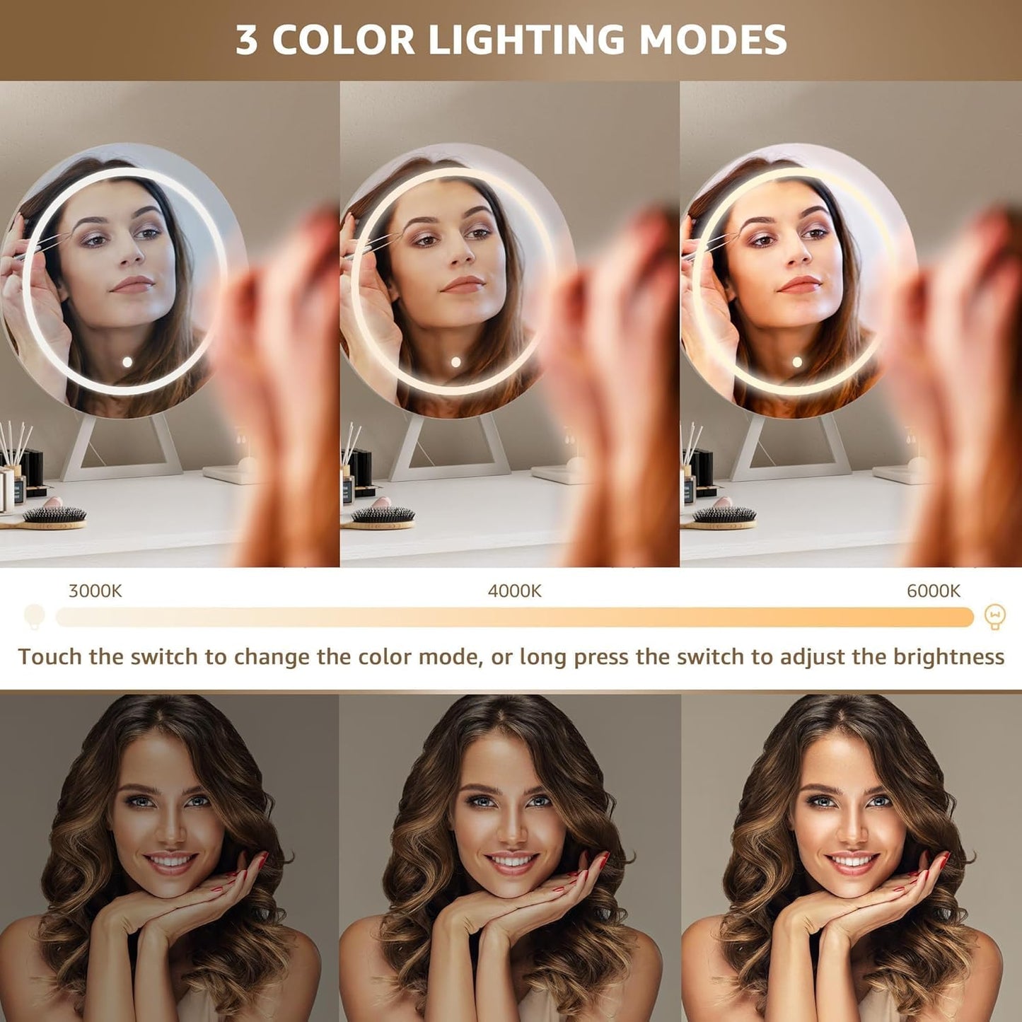 White Vanity Desk with Mirror and Light- Makeup Vanity Set Table with Chair, Storage, Lighted Mirror, 8 Large Fabric Drawers & Power Outlet, Dressing Table Vanities for Girls Bedroom