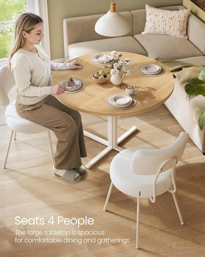 Dining Table, Small round Kitchen Table for 4 People, 31.5 X 29.4 Inches, for Dining Room, Living Room, Farmhouse, Water-Resistant, Oka Beige UKDT082Y02
