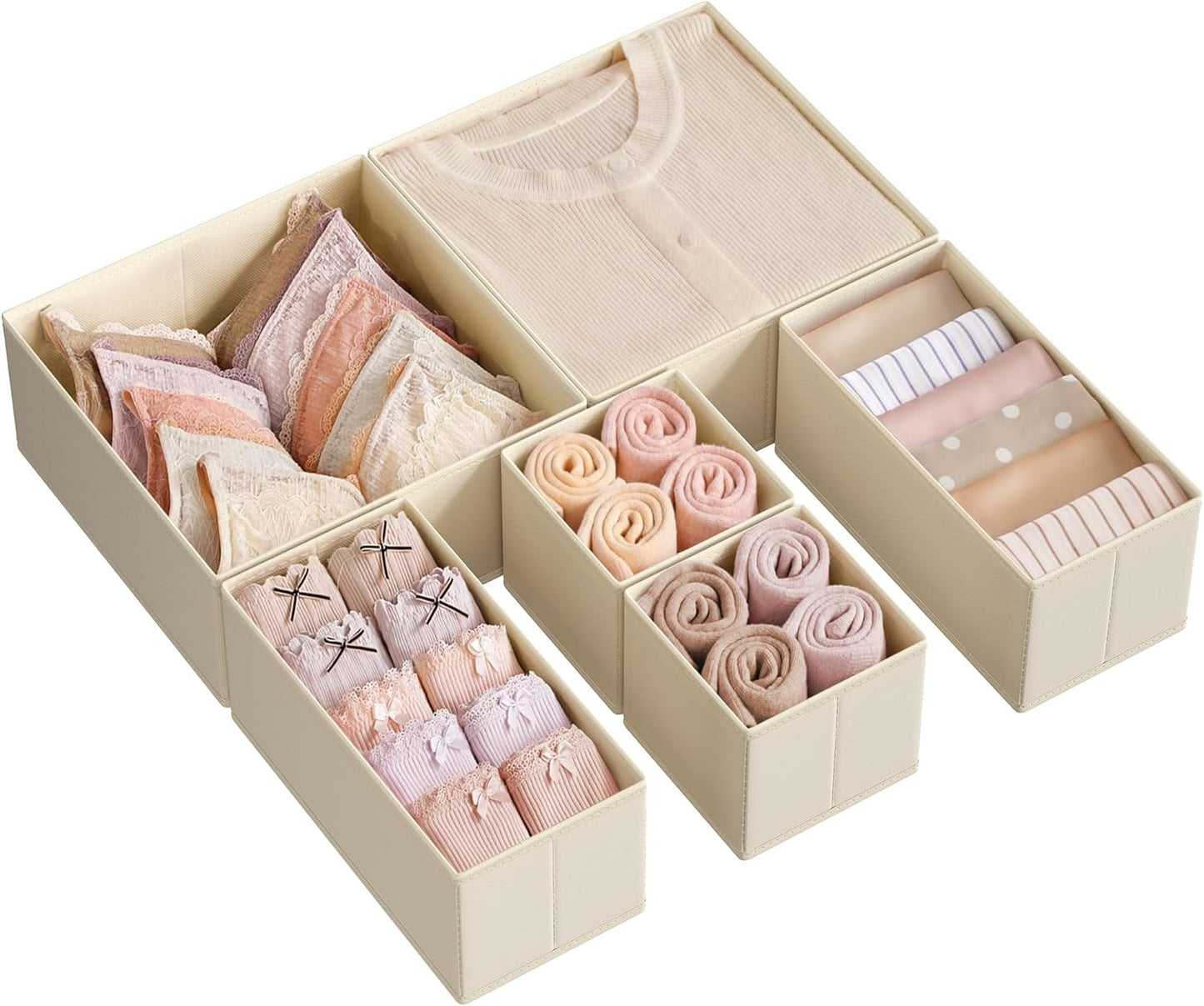 Drawer Organizers, Dresser Divider Organizers, Set of 18, Foldable Fabric Storage Boxes for Socks, Underwear, Bras, Ties, Scarves, Dove Gray URDZ006G05