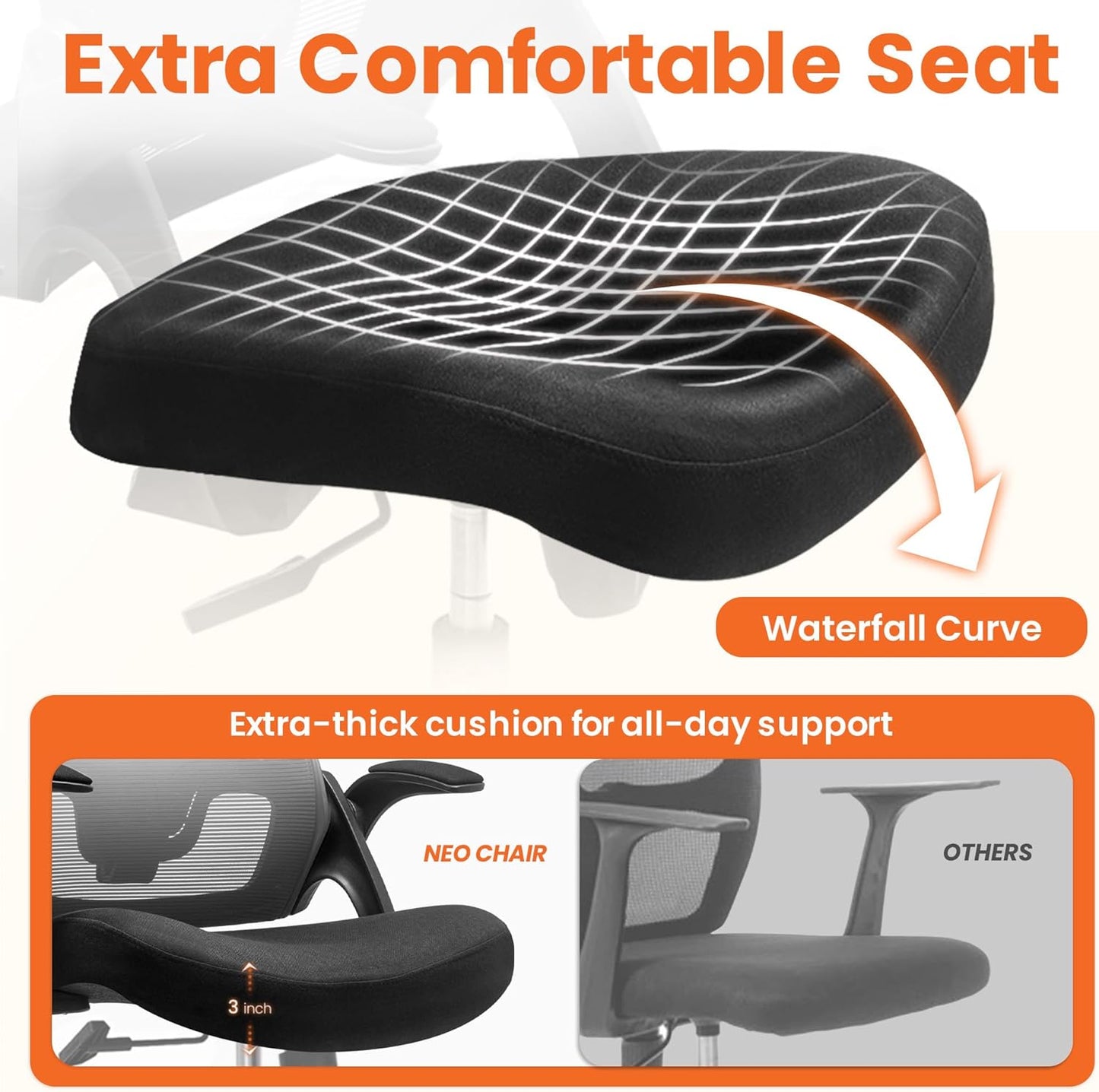 Office Desk Chair Computer High Back Mesh Gaming Seat with Ergonomic Adjustable Comfy Flip-Up Armrests Lumbar Support Height for Home (Black)