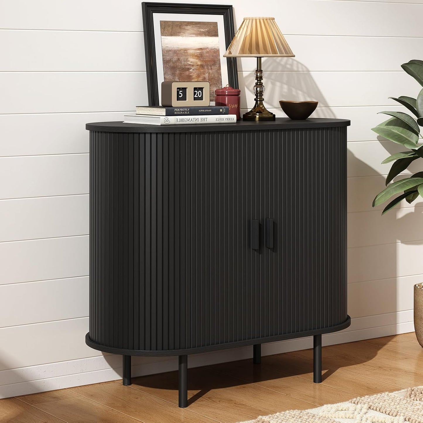 31.5" Sideboard Buffet Cabinet with Storage, Storage Cabinet with Sliding Door & Adjustable Shelf, Modern Accent Coffee Bar Console Table for Kitchen, Entryway, Black