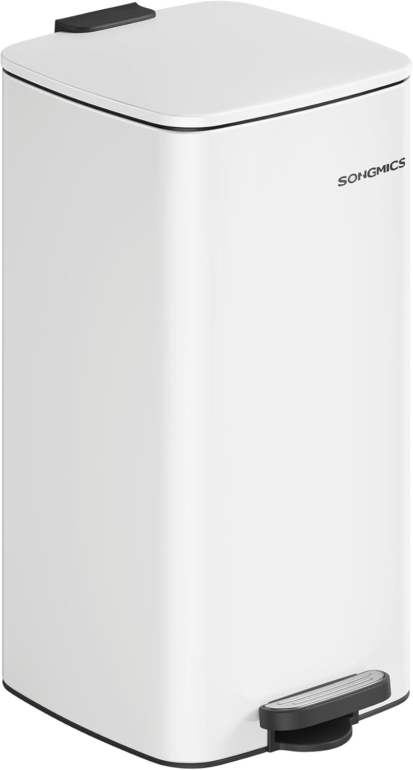 Kitchen Trash Can, 8-Gallon (30 L) Trash Bin, Stainless Steel Garbage Can, with Inner Bucket, Soft Close and Stays Open, Metallic Silver ULTB593E01
