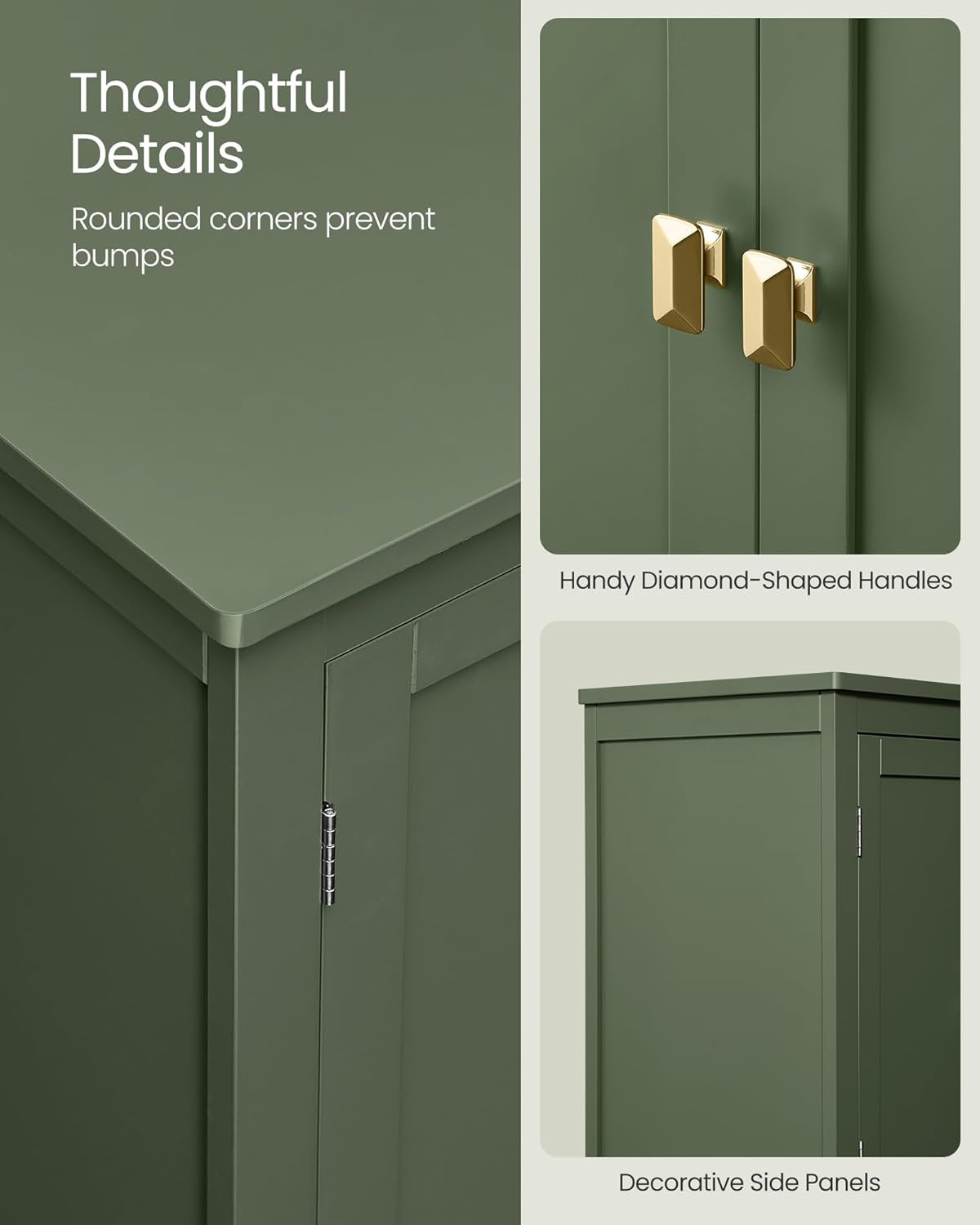 Bathroom Floor Storage Cabinet, Bathroom Storage Unit, Freestanding Cabinet with 4 Doors, Adjustable Shelves, 11.8 X 23.6 X 43.3 Inches, Forest Green UBBC552C01