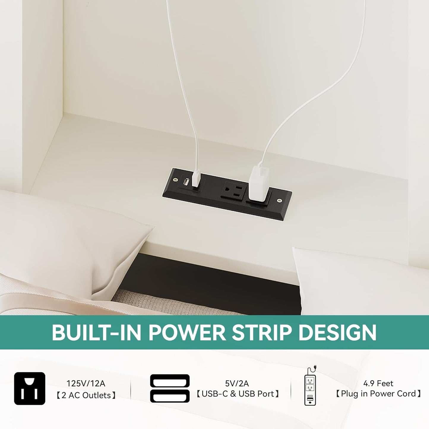 Farmhouse Bed Frame Queen Size, 49.14" Tall Storage Headboard, Led Light & Charging Station, Sliding Barn Door, Wooden Platform Bed Frame, Metal Slats Support, No Box Spring Needed, White