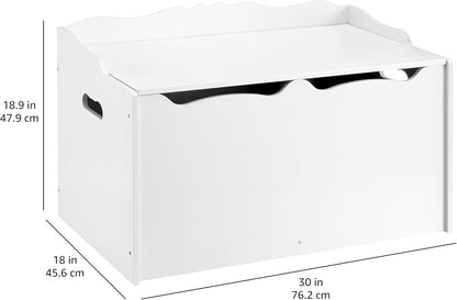 Kids Toy Box, Wooden Organizer Storage Chest,White, 30" X 18" X 19"