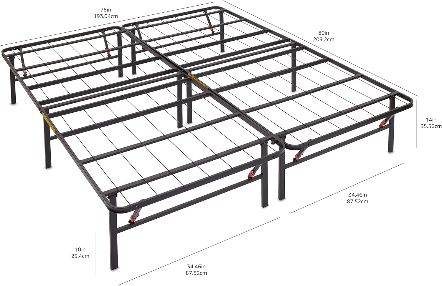 Bed Frame with Storage, Foldable Metal Platform, Sturdy Steel, No Box Spring Needed, 14-Inch High, Tool-Free Setup, Queen Size, Black