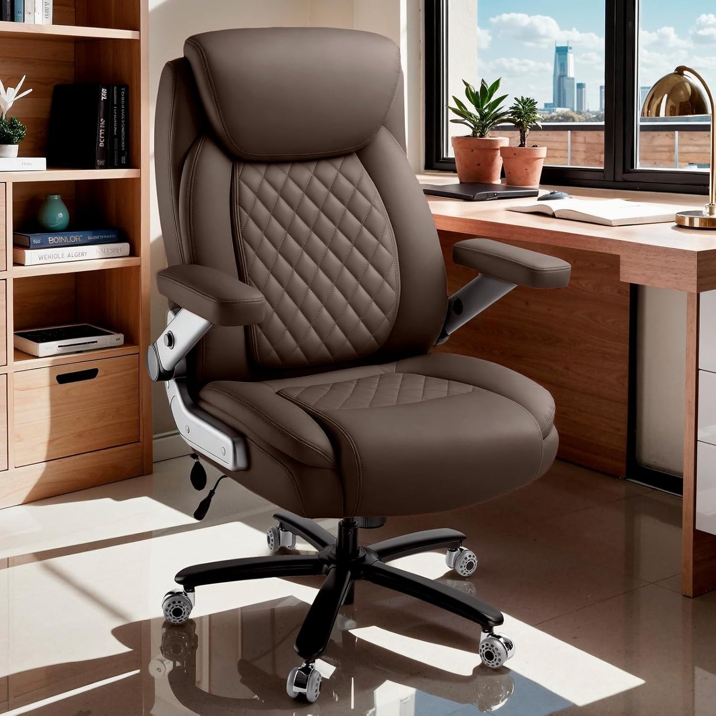 650LBS Big and Tall Office Chair with 5D Flip Arms and Thick Pocket Spring Cushion, Extra Wide Heavy Duty Office Chair with Adjustable Lumbar Support, Large High Back Computer Chair Dual Rubber Wheel