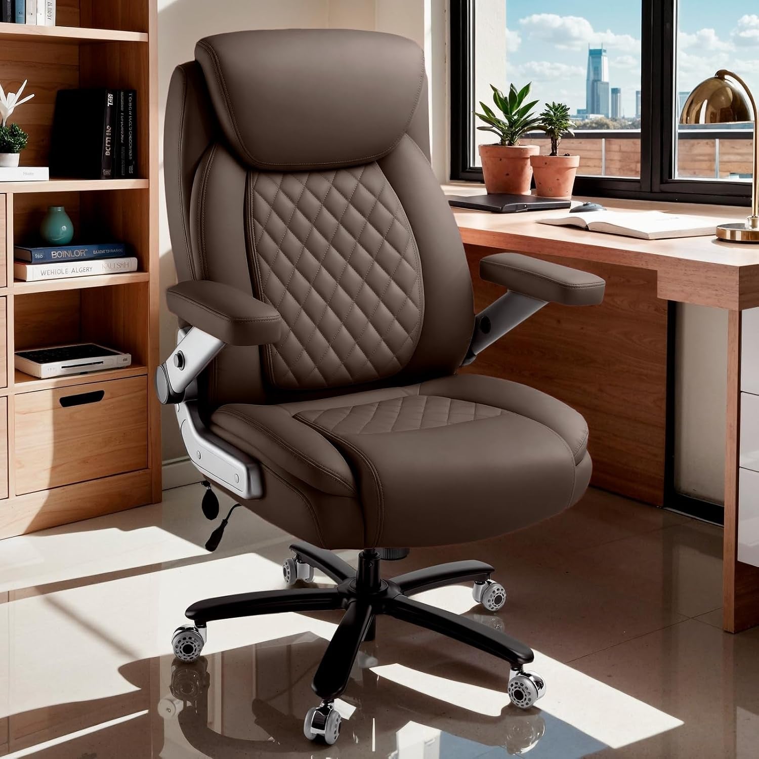 650LBS Big and Tall Office Chair with 5D Flip Arms and Thick Pocket Spring Cushion, Extra Wide Heavy Duty Office Chair with Adjustable Lumbar Support, Large High Back Computer Chair Dual Rubber Wheel