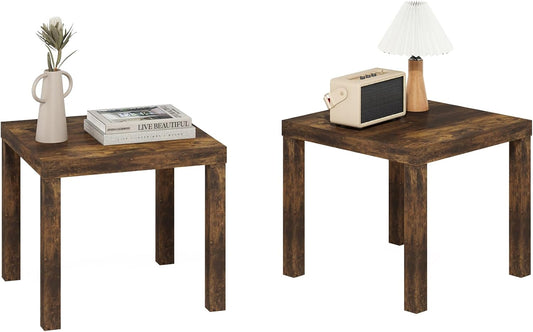 Classic Side Table Set of 2, Square End Table with Triple Thick Tabletop, Night Stand, Bedside Table, for Living Room, Bedroom, Amber Pine