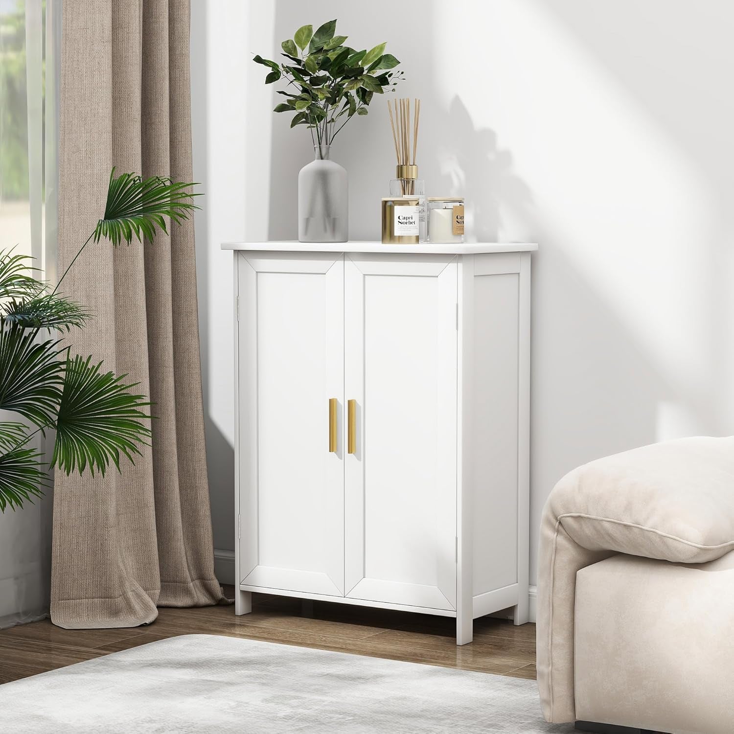 Bathroom Storage Floor Cabinet Freestanding Organizer with Adjustable Shelves for Bathroom Bedroom Laundry Room,2 Doors