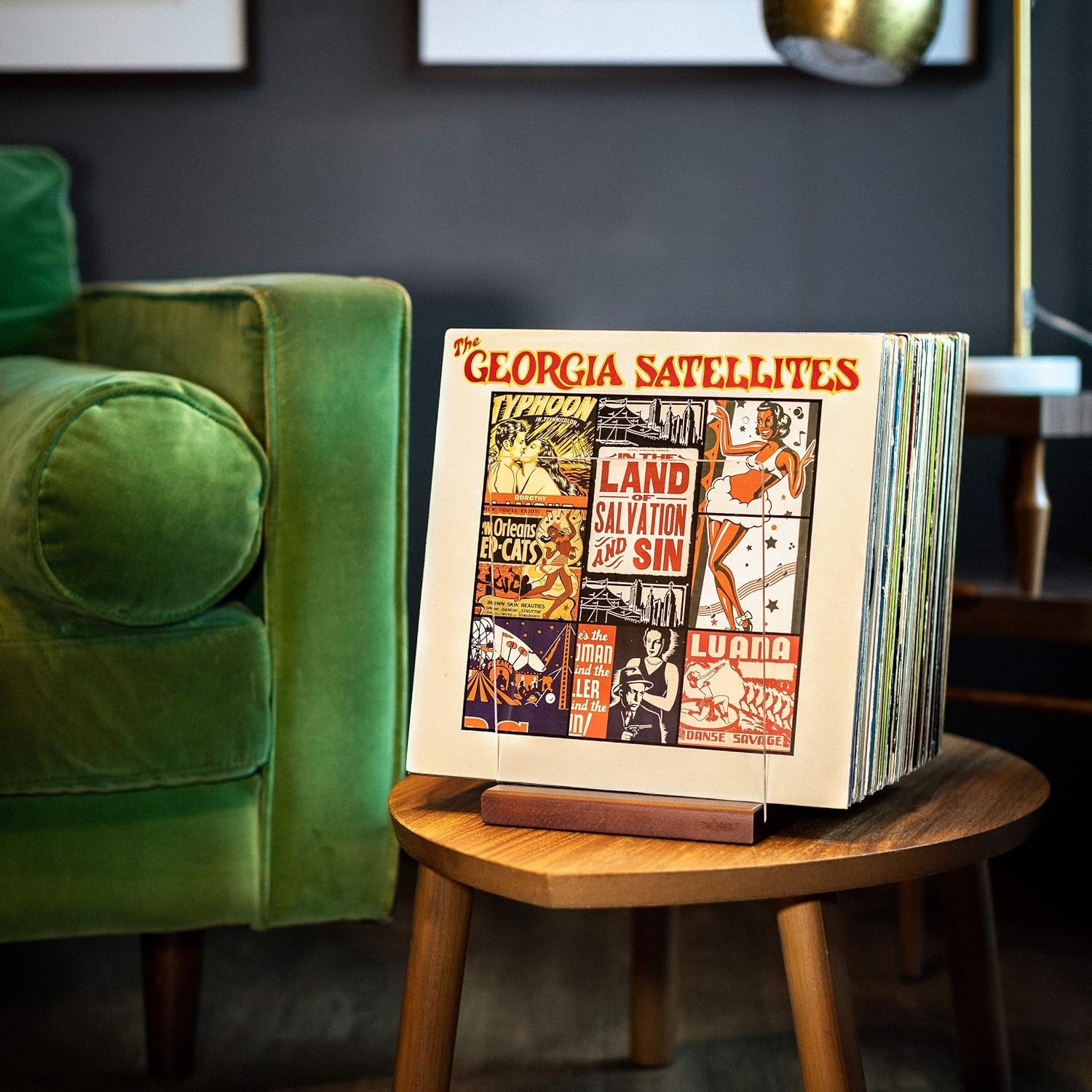 Premium Vinyl Record Storage - a Mid-Century Style Record Holder for Albums, 60-70 LP Capacity - Complements Any Record Player (Brown)