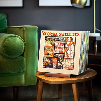 Premium Vinyl Record Storage - a Mid-Century Style Record Holder for Albums, 60-70 LP Capacity - Complements Any Record Player (Brown)