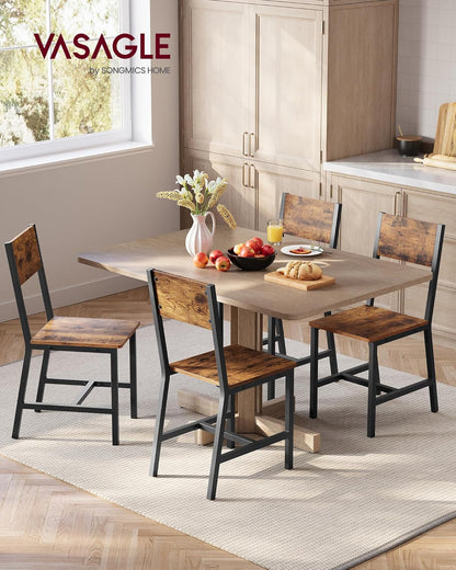 Dining Chair Set of 4, Rustic Wood Chairs with Metal Steel Frame, Easy to Assemble, Comfortable Seat, Modern Farmhouse Chair for Kitchen, Bedroom, Living Room, Rustic Brown and Ink Black