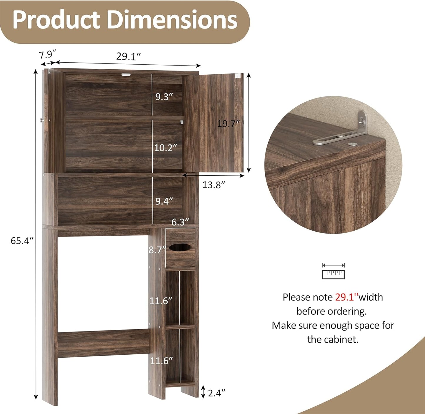 Bathroom over Toiletstorage Cabinet with Toilet Paper Holder Stand, Freestanding Bathroom Storage Organizer Cabinet Space Saver W/Adjustable Shelf, Walnut