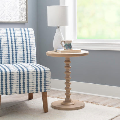 Tarkin round Natural Wood Turned Spindle Pedestal Side Accent Table