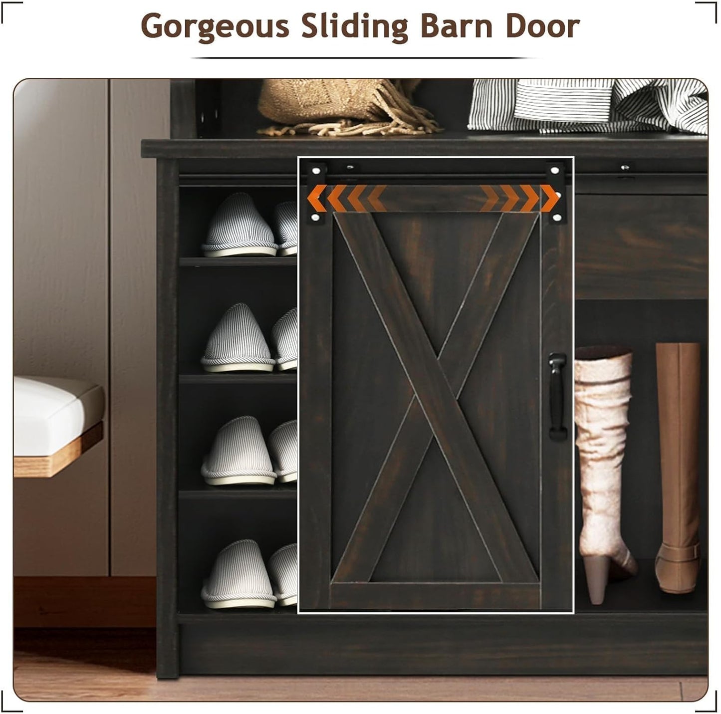 Hall Tree with Shoe Storage, 5-In-1 Entryway Bench with Storage Coat Rack, Entryway Hall Tree with Bench and Adjustable Shelf, Brown