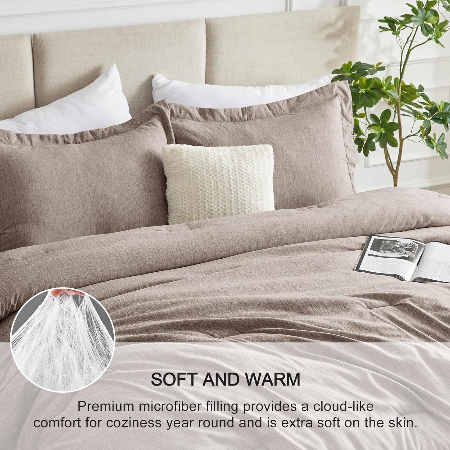 King Size Comforter Set 3 Pieces, Heathered Khaki Soft Luxury King Bedding Sets, Breathable Lightweight down Alternative Comforter with 2 Pillow Shams, All Season Bed Set Gift for Home