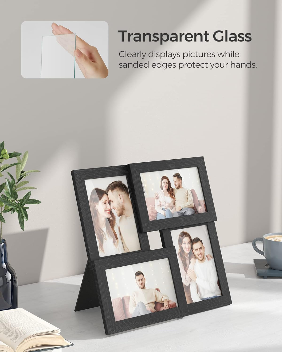 4X6 Collage Picture Frames, Family Photo Collage Frame Set of 4 for Wall Decor, Glass Front, Wall Hanging or Tabletop, Ink Black URPF25BK