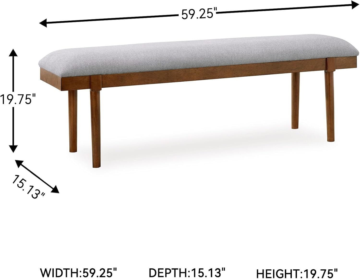 Lyncott 59" Upholstered Solid Wood Frame Dining Bench, Gray/Brown