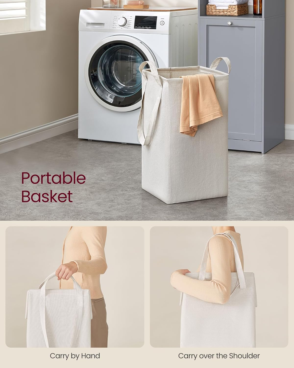 Tall Bathroom Cabinet with Laundry Basket, Removable Laundry Basket with Handles, Compartment with Door, Linen Tower, 15.8 X 15.8 X 66.9 Inches, Dove Gray UBBC761G02
