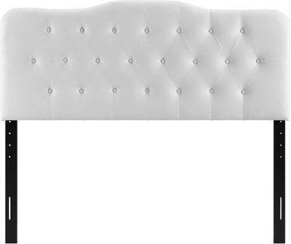 Annabel Tufted Button Faux Leather Upholstered Queen Headboard in White