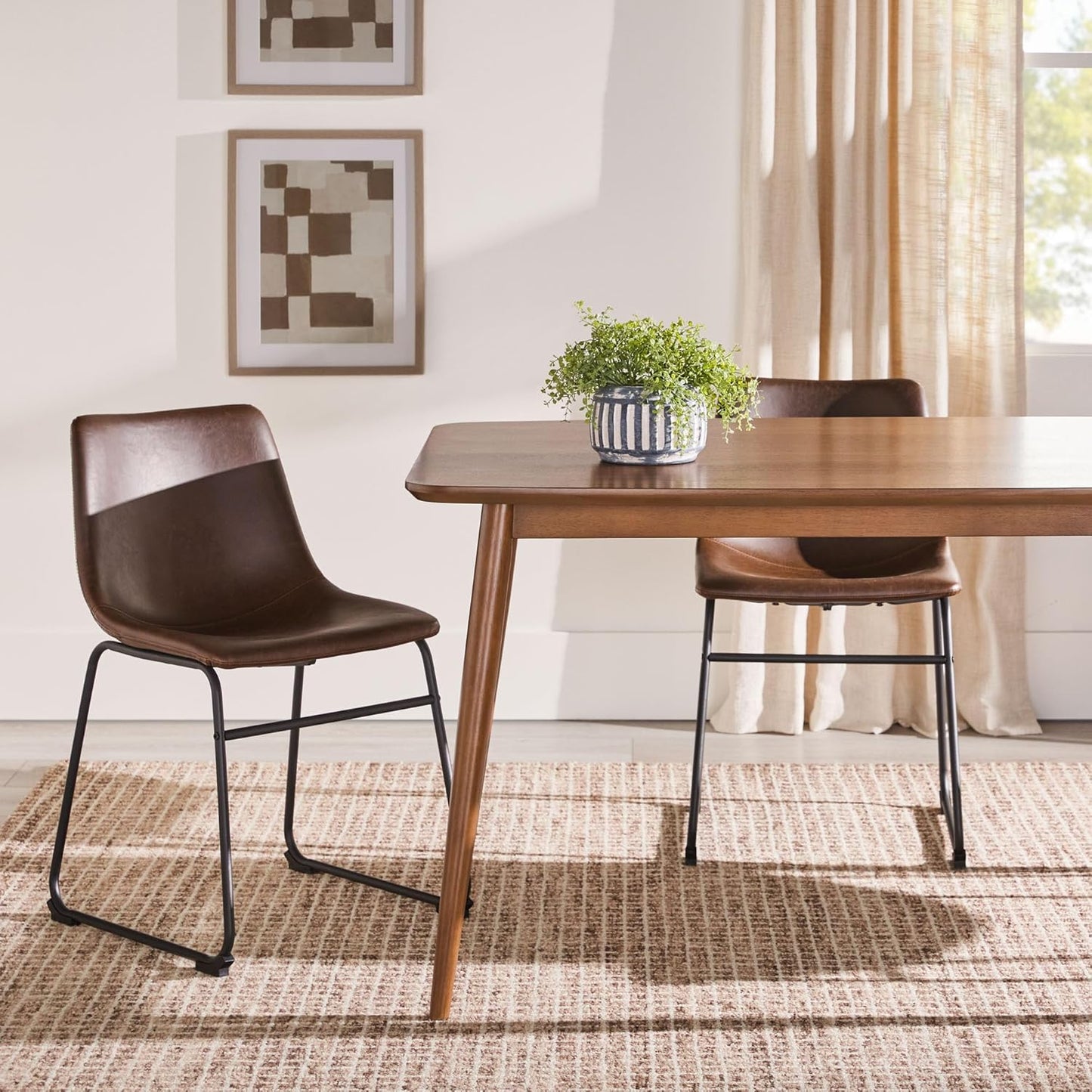 Mid-Century Modern Solid Wood Tapered-Leg Dining Table, 59 Inch, Walnut