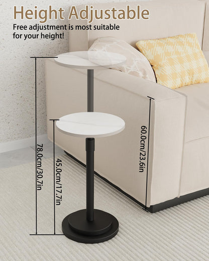 Height Adjustable Drink Table, Vintage round Indoor Metal Plant Stand, for Small Spaces, Living Room, Bedroom, Cocktail, 1 Pack, White, GBZ001CW-1