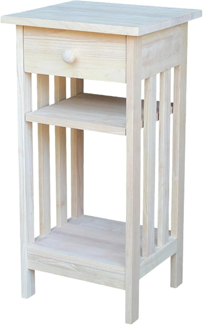 , Mission Telephone Stand , Solid Wood, Real Parawood, 15.6" W X 14.2" D X 30.3" H, Easy Assembly, DIY, Paint or Stain Your Way, Unfinished