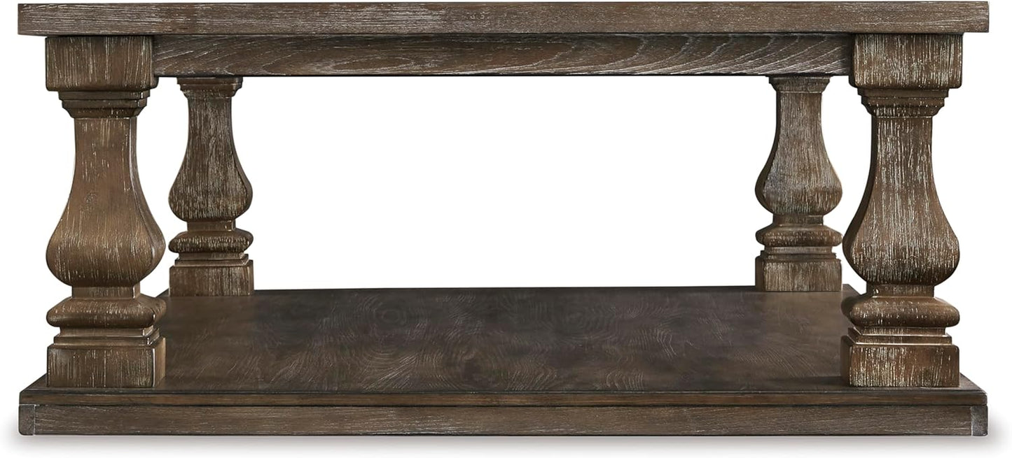 Johnelle Farmhouse Coffee Table with Weathered Gray Finish, Gray